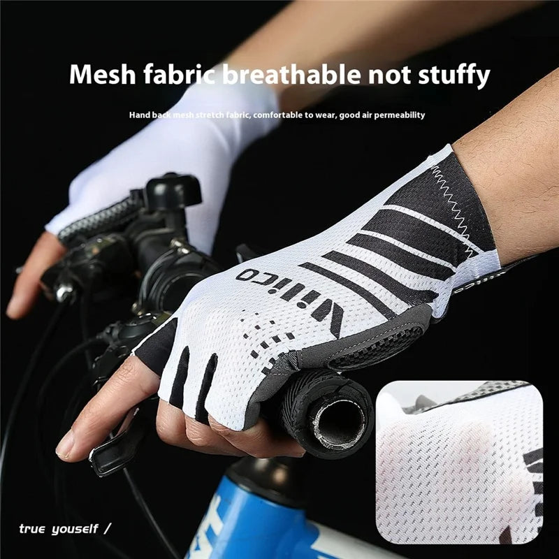 A0132 1Pair Cycling Gloves Half Finger Touchscreen Anti Slip Sports Gloves for Outdoor / Biking / Fishing, White XL