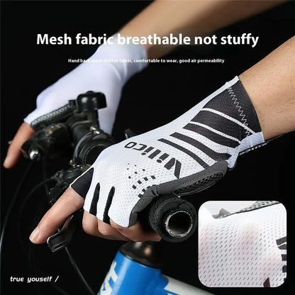 A0132 1Pair Cycling Gloves Half Finger Touchscreen Anti Slip Sports Gloves for Outdoor / Biking / Fishing, White XL