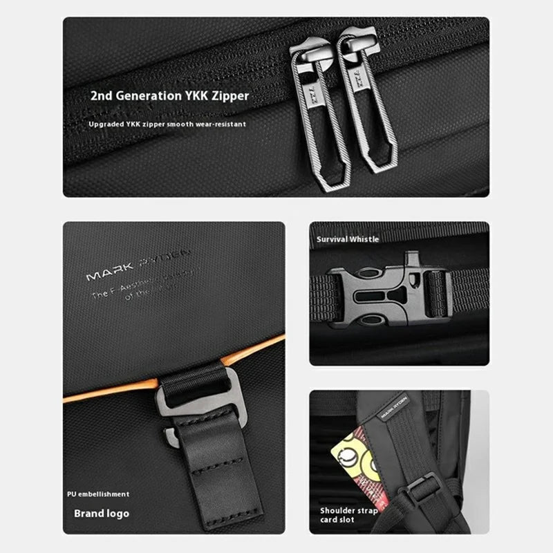MARK RYDEN Men Laptop Backpack Waterproof Travel Shoulder Bag with External Charging Port