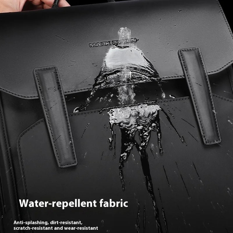 MARK RYDEN MR6602 Men Travel Backpack Leather + Oxford Cloth Large Capacity Laptop Storage Daypack