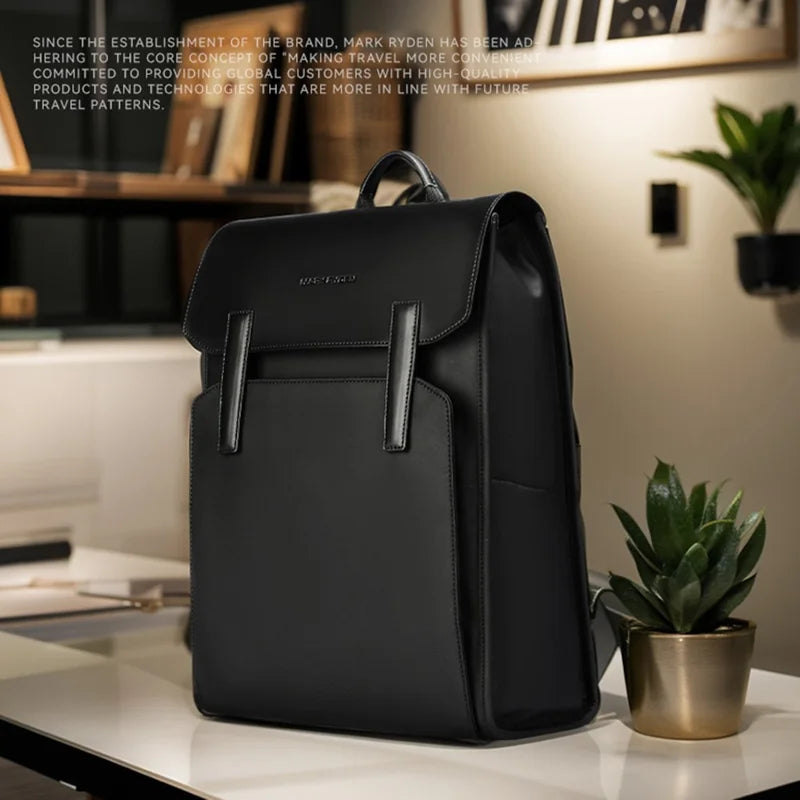 MARK RYDEN MR6602 Men Travel Backpack Leather + Oxford Cloth Large Capacity Laptop Storage Daypack