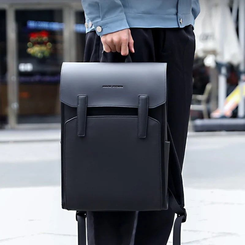 MARK RYDEN MR6602 Men Travel Backpack Leather + Oxford Cloth Large Capacity Laptop Storage Daypack