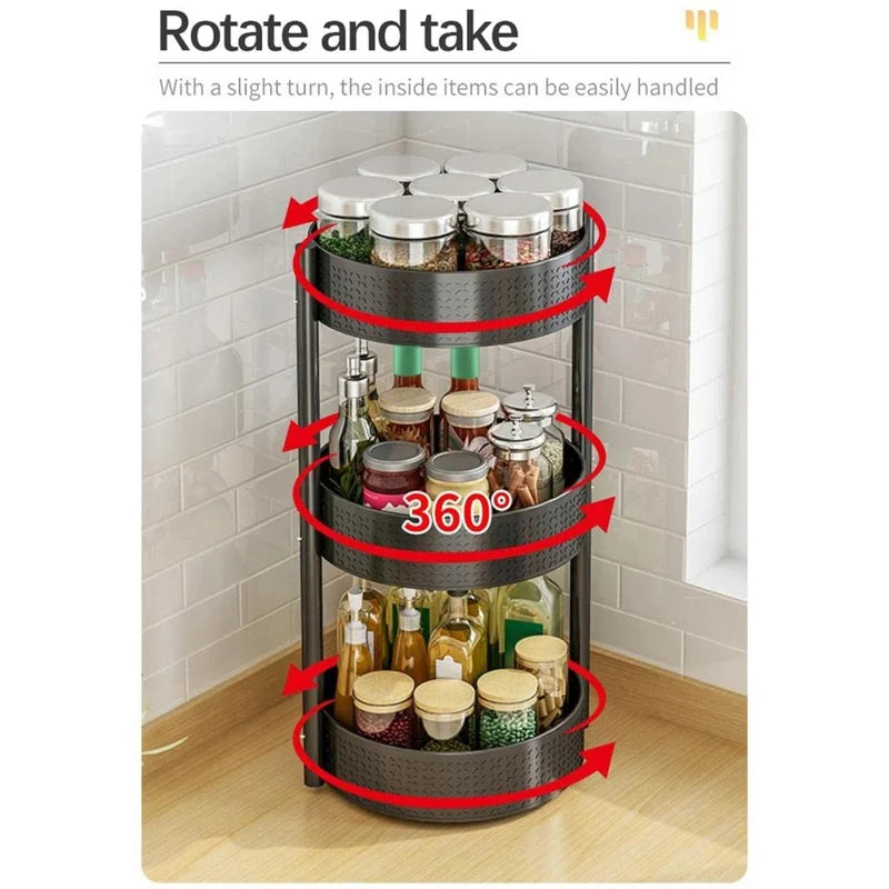 3 Tier Rotating Spice Rack Kitchen Countertop Organizer 360 Degree Turntable Storage Shelf
