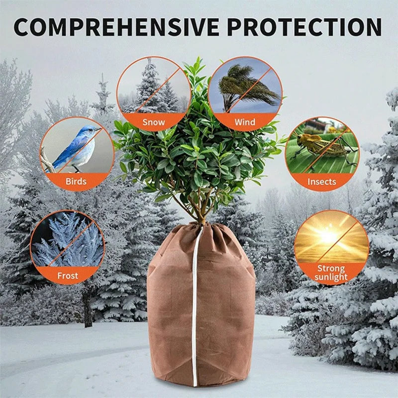 Plant Pot Cover Winter Protection Bag Frost Guard Cover with Zipper Drawstring, 40x40cm