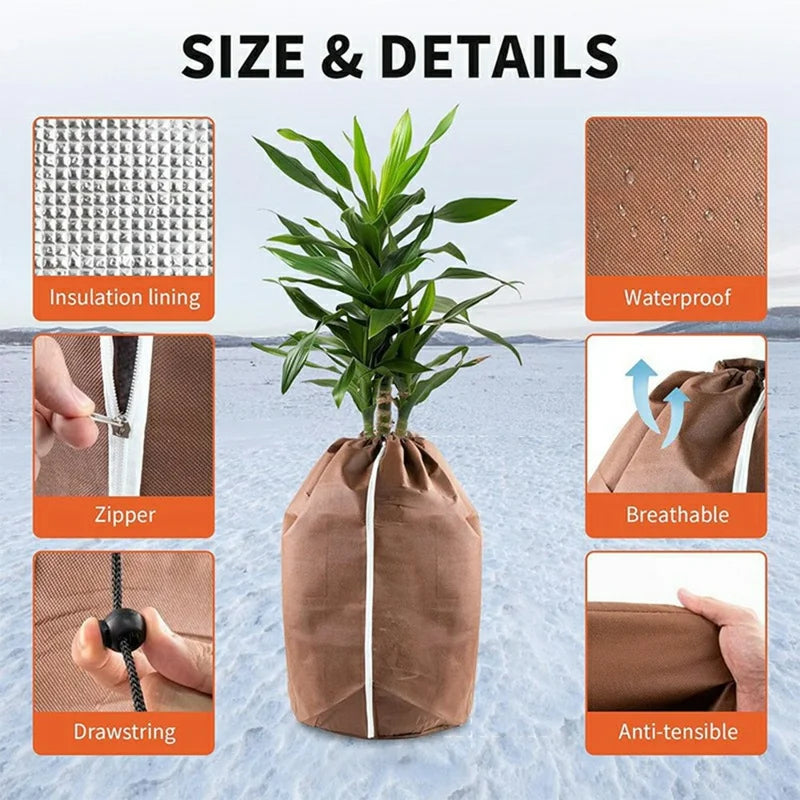 Plant Pot Cover Winter Protection Bag Frost Guard Cover with Zipper Drawstring, 40x40cm