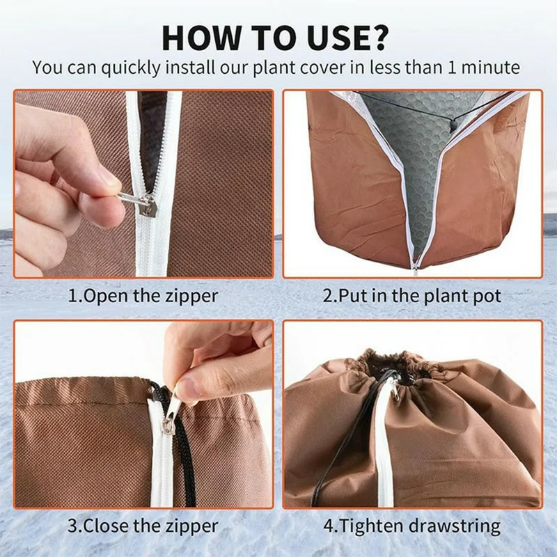45x70cm Winter Plant Pot Protection Bag with Drawstring and Zipper Anti-Frost Plant Cover