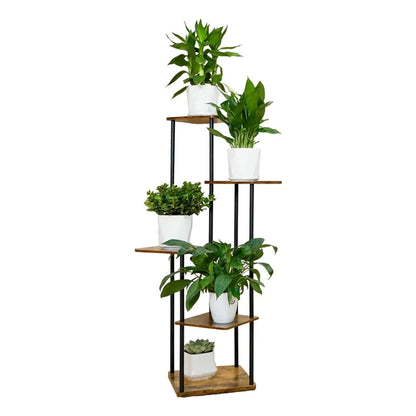 Indoor Iron Frame Wooden Flower Pot Rack Living Room Balcony Flower Plant Holder Floor Stand