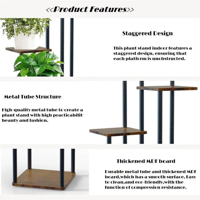 Indoor Iron Frame Wooden Flower Pot Rack Living Room Balcony Flower Plant Holder Floor Stand