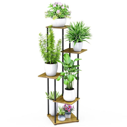 Indoor Iron Frame Wooden Flower Pot Rack Living Room Balcony Flower Plant Holder Floor Stand