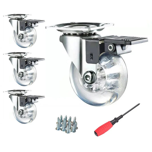 4Pcs 2-inch Crystal Clear Caster Universal Replacement Furniture Wheels with Brake