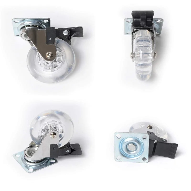 4Pcs 2-inch Crystal Clear Caster Universal Replacement Furniture Wheels with Brake