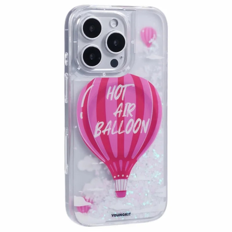 YOUNGKIT For iPhone 16 Pro Max Case Compatible with MagSafe Waterfall Quicksand PC+TPU Phone Cover - Big Hot Air Balloon