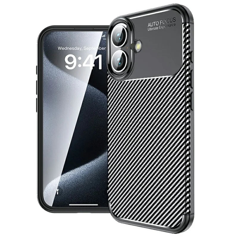 For iPhone 16 Case Carbon Fiber Texture TPU Phone Cover Heat Dissipation