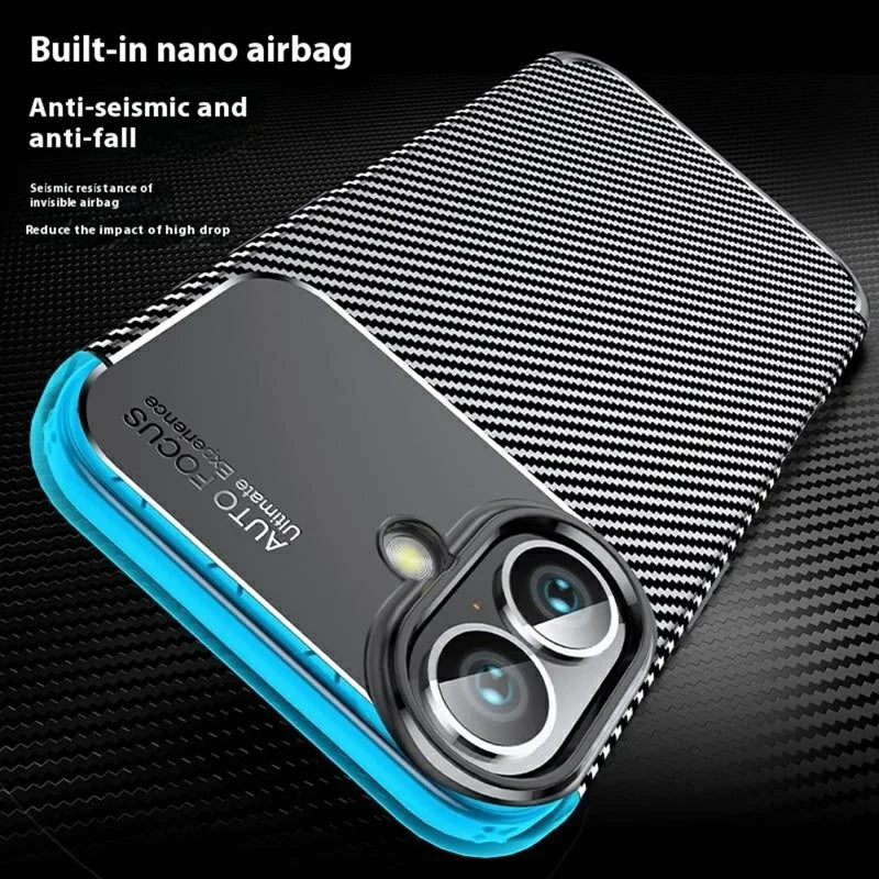 For iPhone 16 Case Carbon Fiber Texture TPU Phone Cover Heat Dissipation