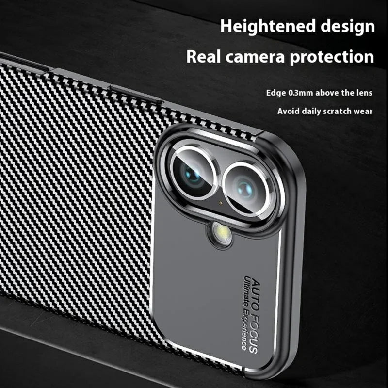 For iPhone 16 Case Carbon Fiber Texture TPU Phone Cover Heat Dissipation