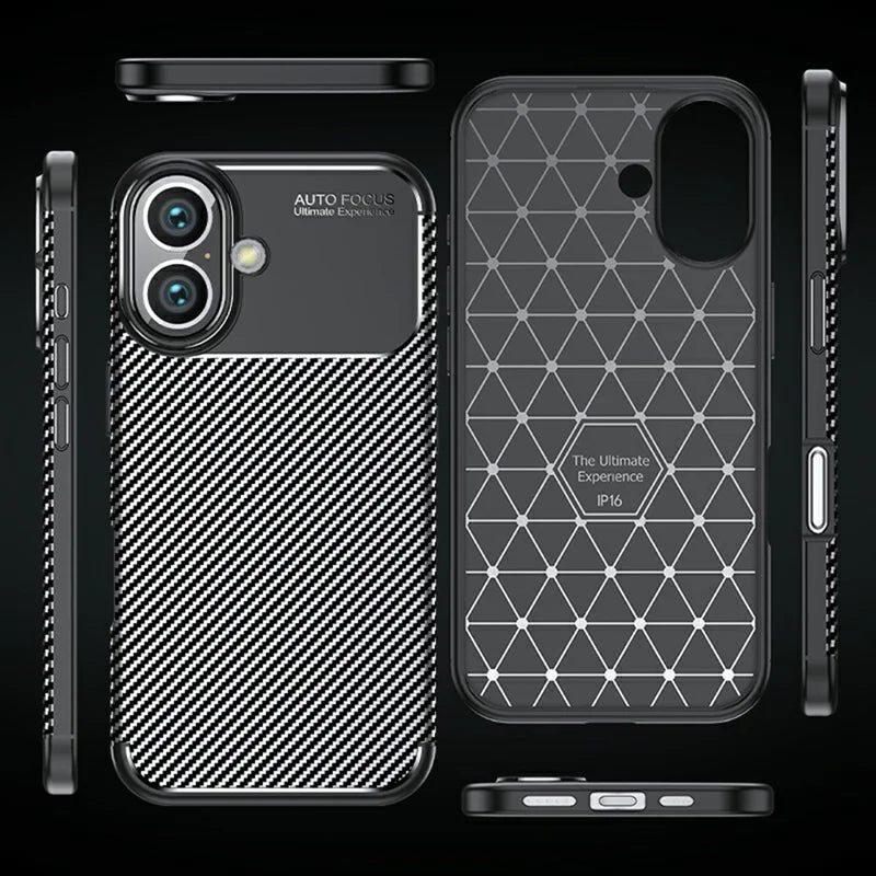 For iPhone 16 Case Carbon Fiber Texture TPU Phone Cover Heat Dissipation