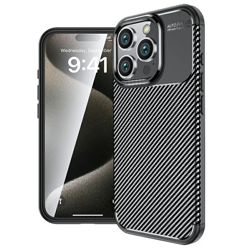 For iPhone 16 Pro Case Carbon Fiber Texture TPU Phone Cover Heat Dissipation