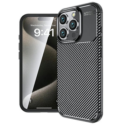 For iPhone 16 Pro Case Carbon Fiber Texture TPU Phone Cover Heat Dissipation