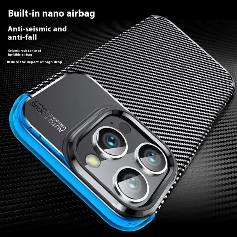 For iPhone 16 Pro Case Carbon Fiber Texture TPU Phone Cover Heat Dissipation