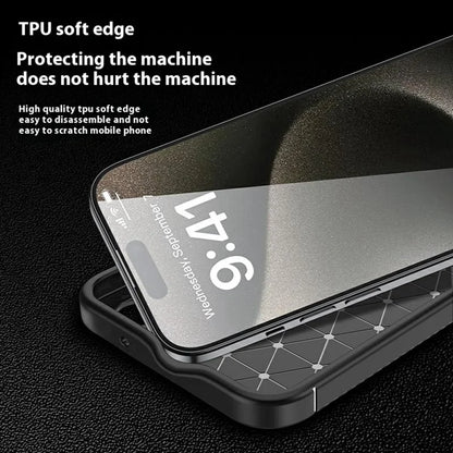 For iPhone 16 Pro Case Carbon Fiber Texture TPU Phone Cover Heat Dissipation