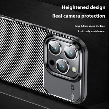 For iPhone 16 Pro Case Carbon Fiber Texture TPU Phone Cover Heat Dissipation