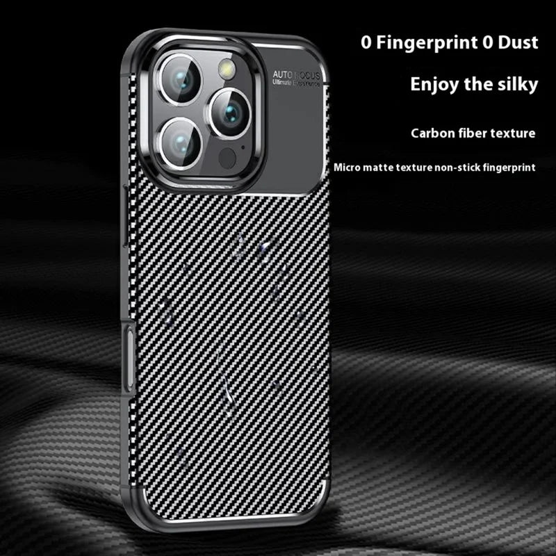 For iPhone 16 Pro Case Carbon Fiber Texture TPU Phone Cover Heat Dissipation
