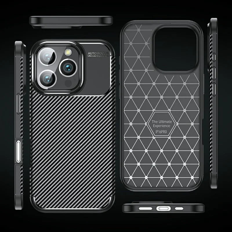 For iPhone 16 Pro Case Carbon Fiber Texture TPU Phone Cover Heat Dissipation