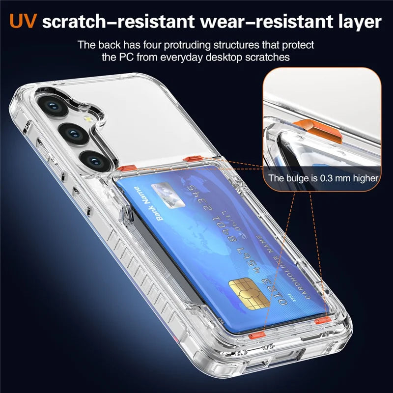 For Samsung Galaxy S25+ Clear Case PC+TPU Phone Cover Card Holder Kickstand
