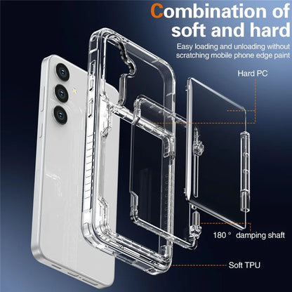 For Samsung Galaxy S25+ Clear Case PC+TPU Phone Cover Card Holder Kickstand