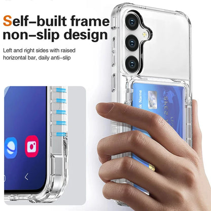 For Samsung Galaxy S25+ Clear Case PC+TPU Phone Cover Card Holder Kickstand