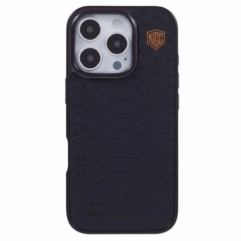 KIGC For iPhone 16 Pro Max Case Compatible with MagSafe Crocodile Texture PU+PC+TPU Electroplating Phone Cover