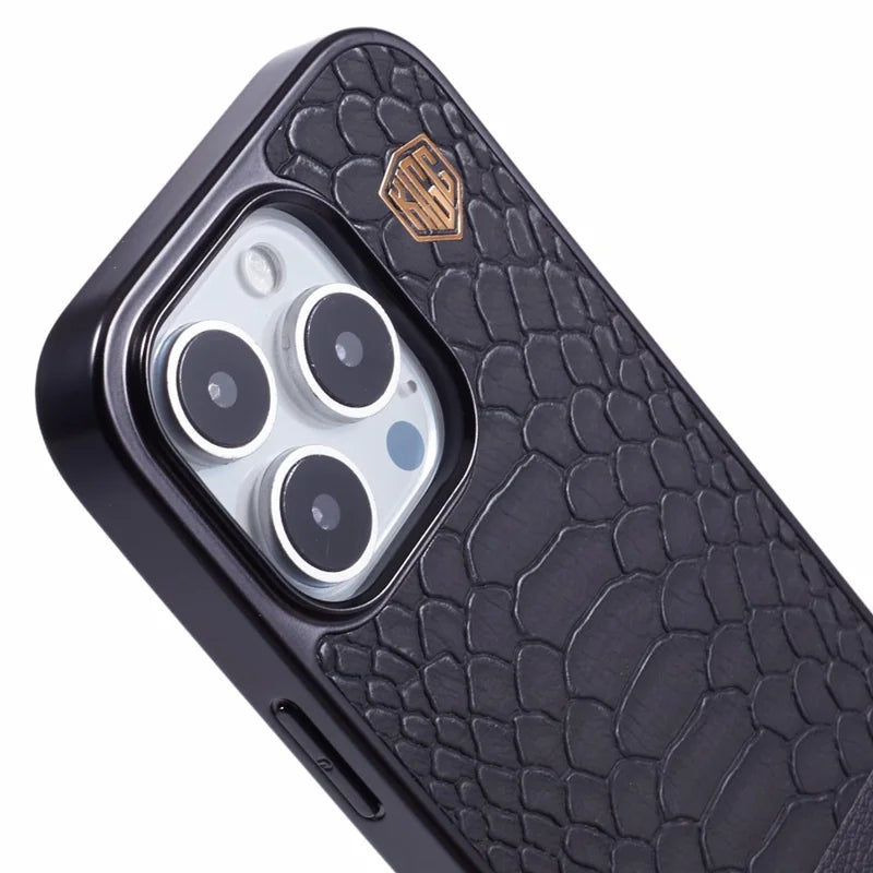 KIGC For iPhone 16 Pro Max Case Compatible with MagSafe Crocodile Texture PU+PC+TPU Electroplating Phone Cover