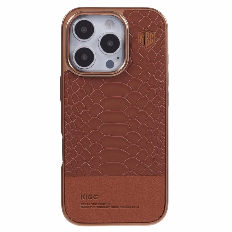 KIGC For iPhone 16 Pro Max Case Compatible with MagSafe Crocodile Texture PU+PC+TPU Electroplating Phone Cover