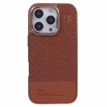 KIGC For iPhone 16 Pro Max Case Compatible with MagSafe Crocodile Texture PU+PC+TPU Electroplating Phone Cover