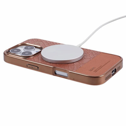 KIGC For iPhone 16 Pro Max Case Compatible with MagSafe Crocodile Texture PU+PC+TPU Electroplating Phone Cover