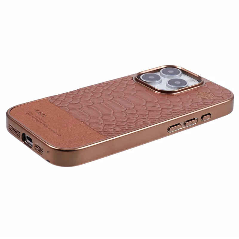 KIGC For iPhone 16 Pro Max Case Compatible with MagSafe Crocodile Texture PU+PC+TPU Electroplating Phone Cover