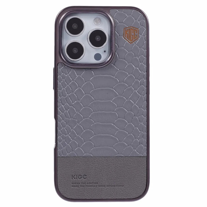 KIGC For iPhone 16 Pro Max Case Compatible with MagSafe Crocodile Texture PU+PC+TPU Electroplating Phone Cover