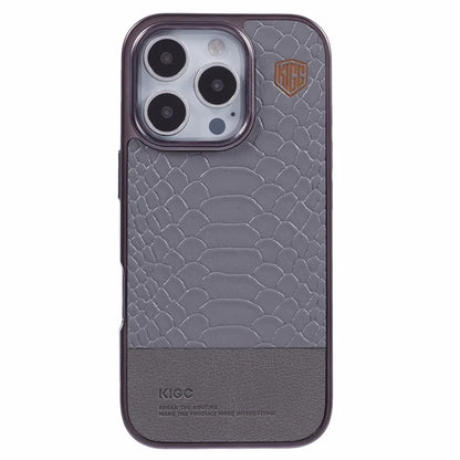 KIGC For iPhone 16 Pro Max Case Compatible with MagSafe Crocodile Texture PU+PC+TPU Electroplating Phone Cover