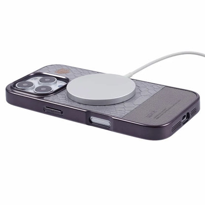 KIGC For iPhone 16 Pro Max Case Compatible with MagSafe Crocodile Texture PU+PC+TPU Electroplating Phone Cover