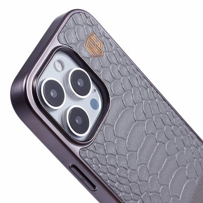 KIGC For iPhone 16 Pro Max Case Compatible with MagSafe Crocodile Texture PU+PC+TPU Electroplating Phone Cover