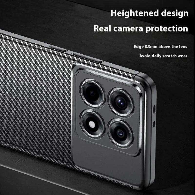 For Xiaomi 14T Pro Case Carbon Fiber Texture TPU Phone Cover Heat Dissipation