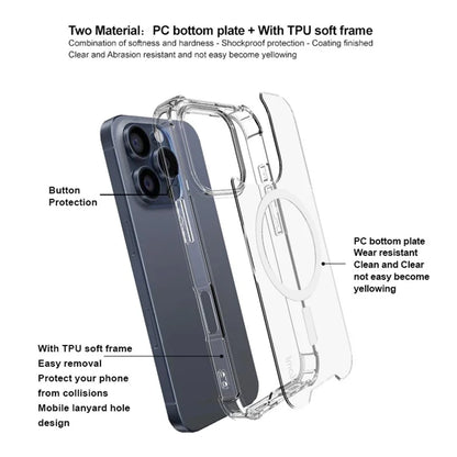 IMAK For iPhone 16 Pro Max Clear Case Compatible with MagSafe Shockproof PC+TPU Phone Cover