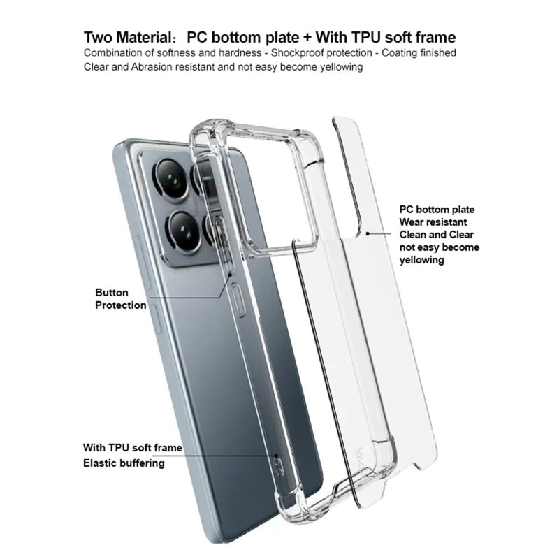 IMAK For Xiaomi 14T Pro Case PC+TPU Shockproof Clear Phone Cover