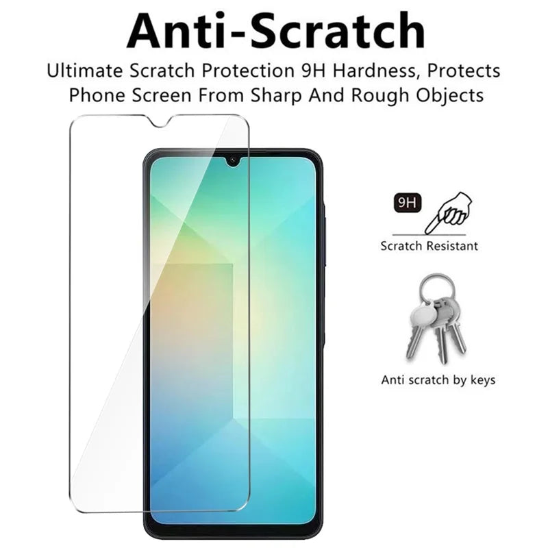 For Samsung Galaxy A06 Case TPU Clear Phone Cover + 3PCS Tempered Glass Screen Film 2.5D Arc Edge