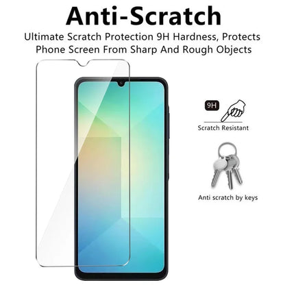 For Samsung Galaxy A06 Case TPU Clear Phone Cover + 3PCS Tempered Glass Screen Film 2.5D Arc Edge
