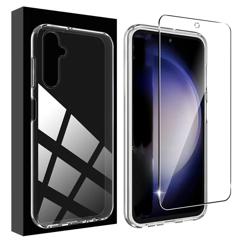 For Samsung Galaxy S23 FE Clear TPU Anti-Scratch Phone Case + 2.5D Arc Edge Screen Protector