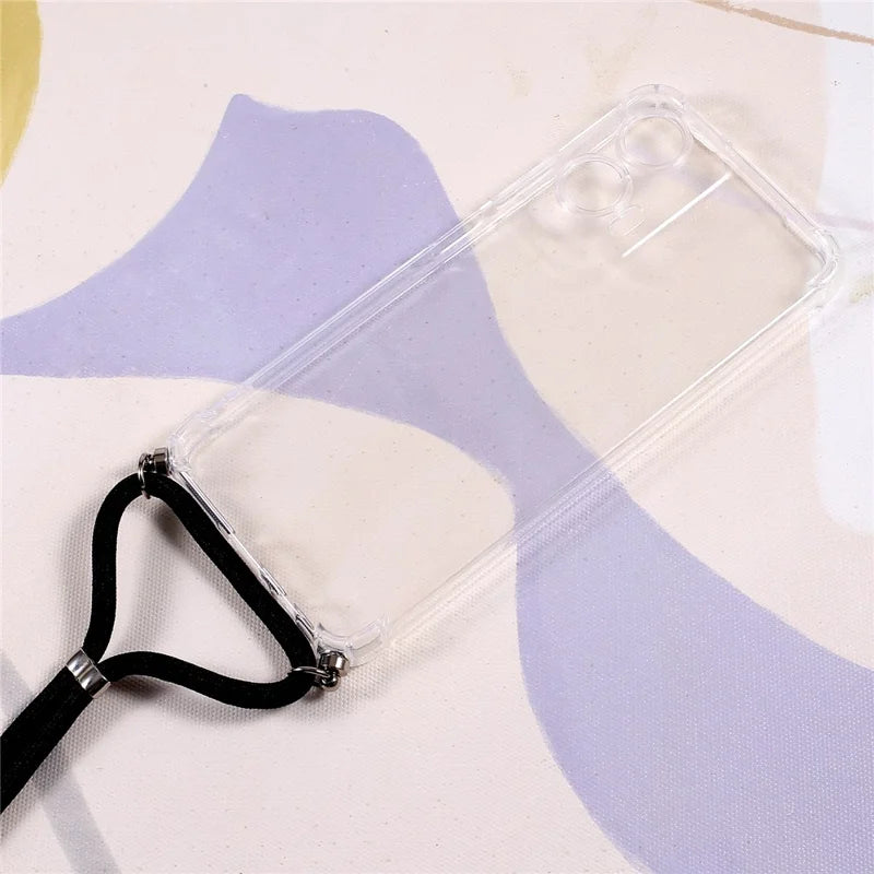 For Motorola Moto G35 5G Case Reinforced Corner TPU Clear Phone Cover with Lanyard