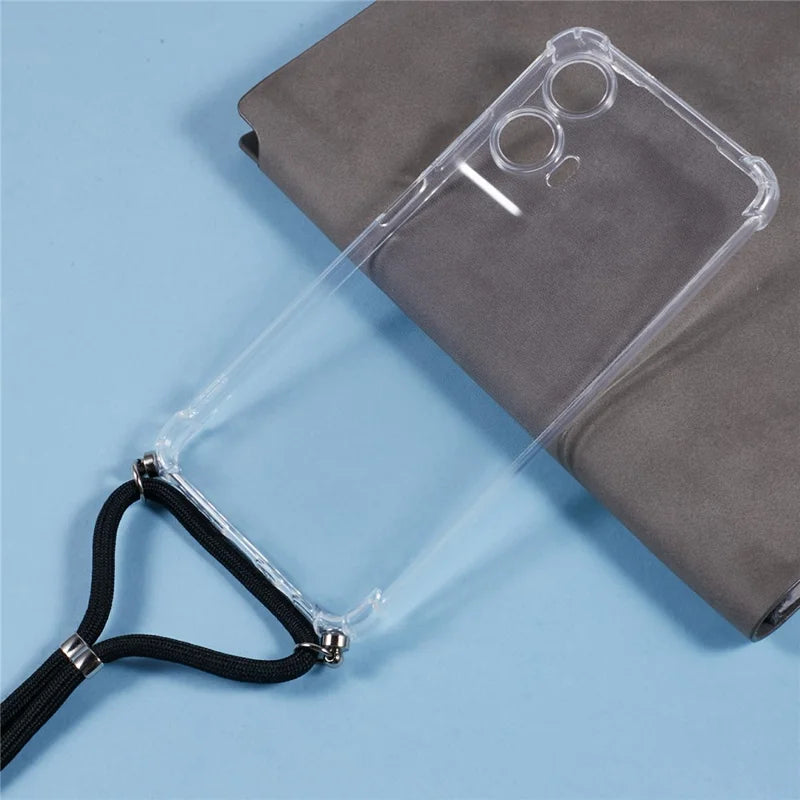 For Motorola Moto G35 5G Case Reinforced Corner TPU Clear Phone Cover with Lanyard