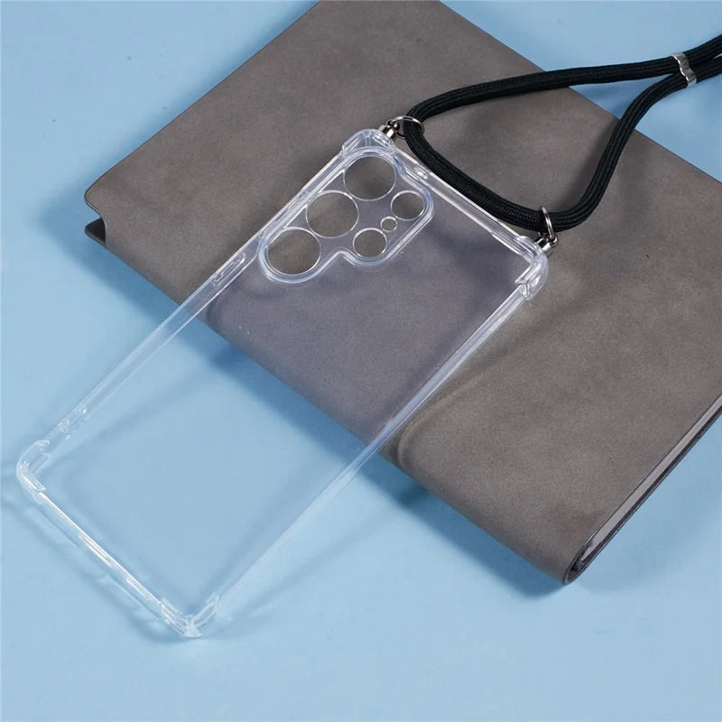For Samsung Galaxy S25 Ultra Case Reinforced Corner TPU Clear Phone Cover with Lanyard