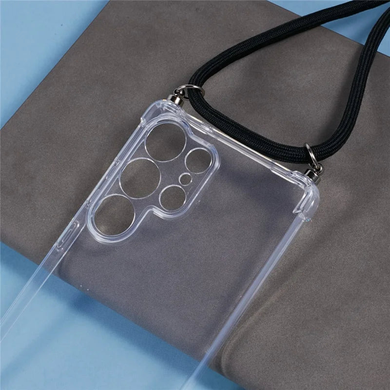 For Samsung Galaxy S25 Ultra Case Reinforced Corner TPU Clear Phone Cover with Lanyard